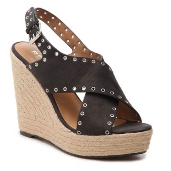 NWOT REPORT Dark Gray Suede Tan Wedges Women’s Size 10 - Picture 1 of 11